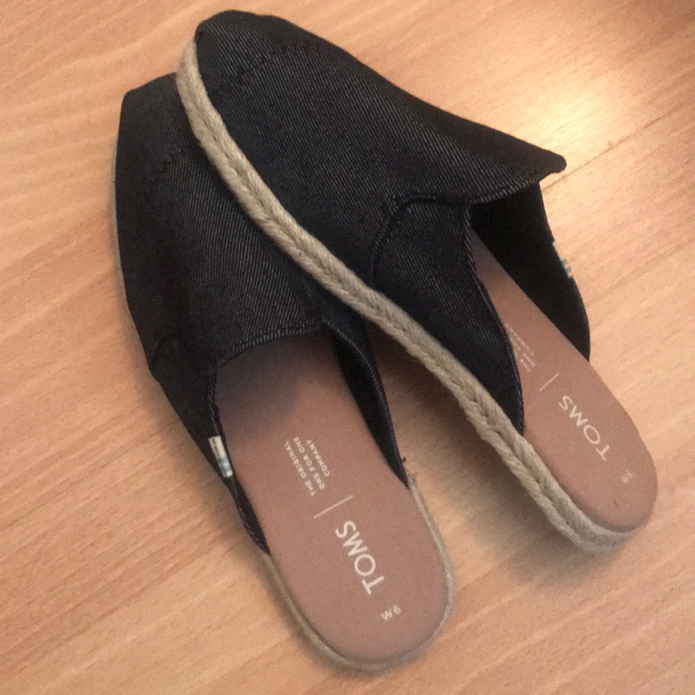 Toms black heavy denim mules